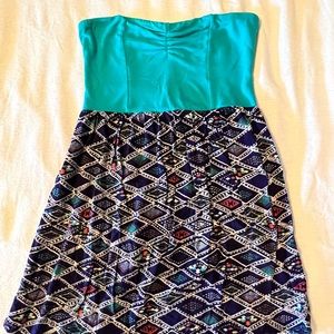 Roxy Turquoise and Patterned Mini Dress